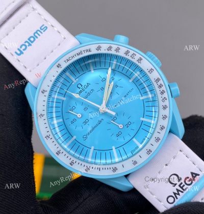 2022 new! AAA Replica Swatch x Omega 'Uranus' Moonswatch Blue Bioceramic Swiss Quartz